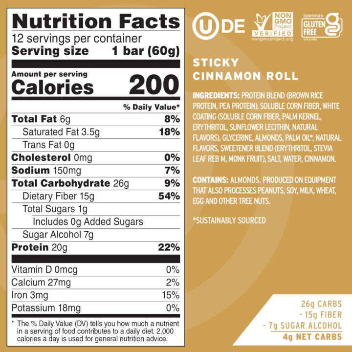 No Cow's Frosted Sticky Cinnamon Roll Protein Bar