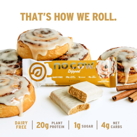 No Cow’s Sticky Cinnamon Roll Protein Bar